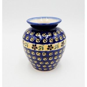 Boleslawiec Polish Pottery Stargazer Fields Jar Vase Blue 5 Inch Floral Swirls